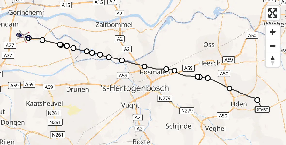 Vluchtroute Politiehelikopter Vliegbasis Volkel - Almkerk, 11 november 2022, 09:12