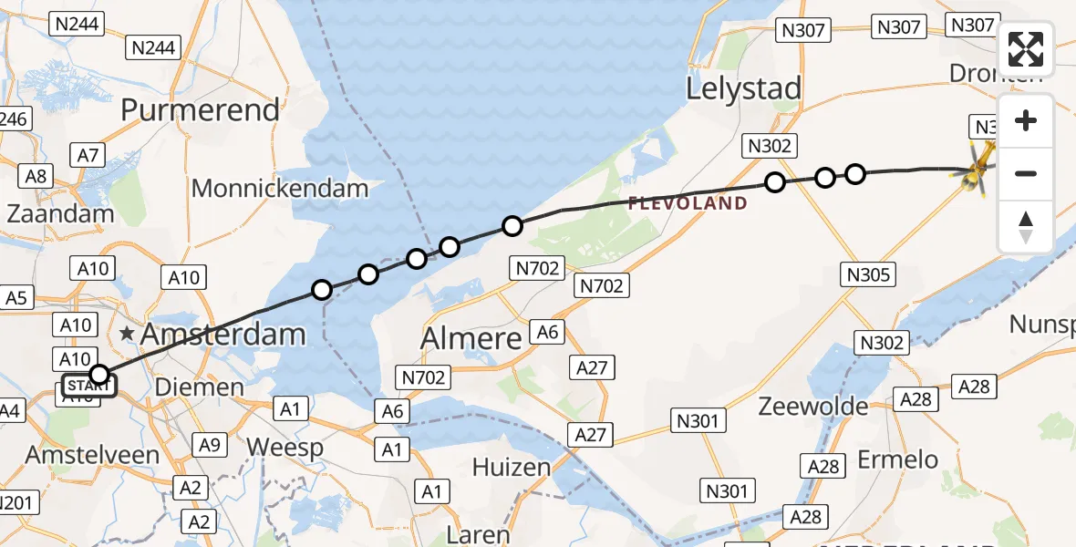 Vluchtroute Traumahelikopter VU Medisch Centrum Amsterdam - Biddinghuizen, 11 november 2022, 09:18