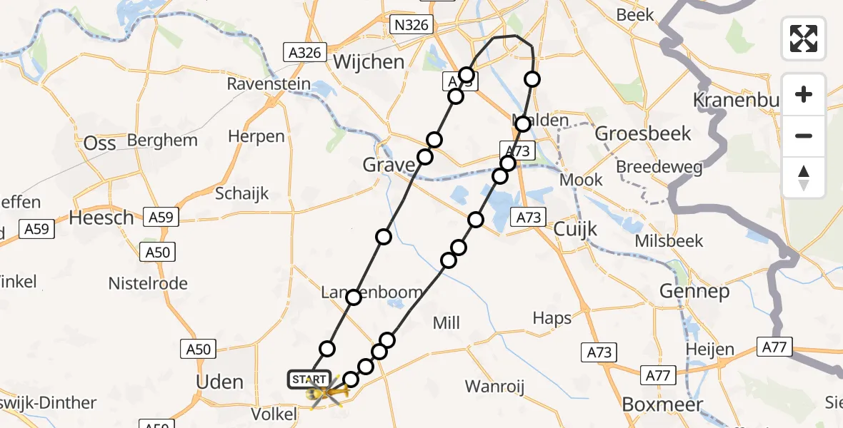 Vluchtroute Traumahelikopter Vliegbasis Volkel - Vliegbasis Volkel, 11 november 2022, 09:28