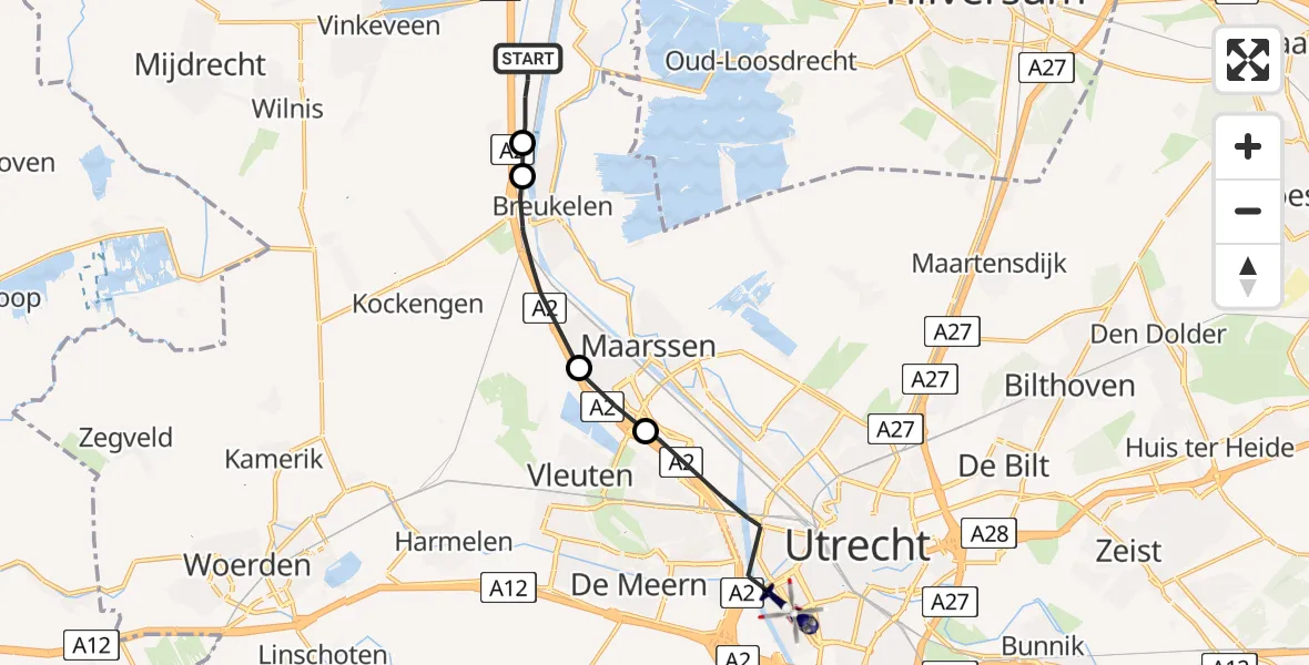 Vluchtroute Politiehelikopter Nieuwersluis - Utrecht, 11 november 2022, 09:48