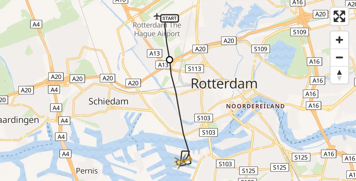 Vluchtroute Traumahelikopter Rotterdam The Hague Airport - Rotterdam, 11 november 2022, 10:54