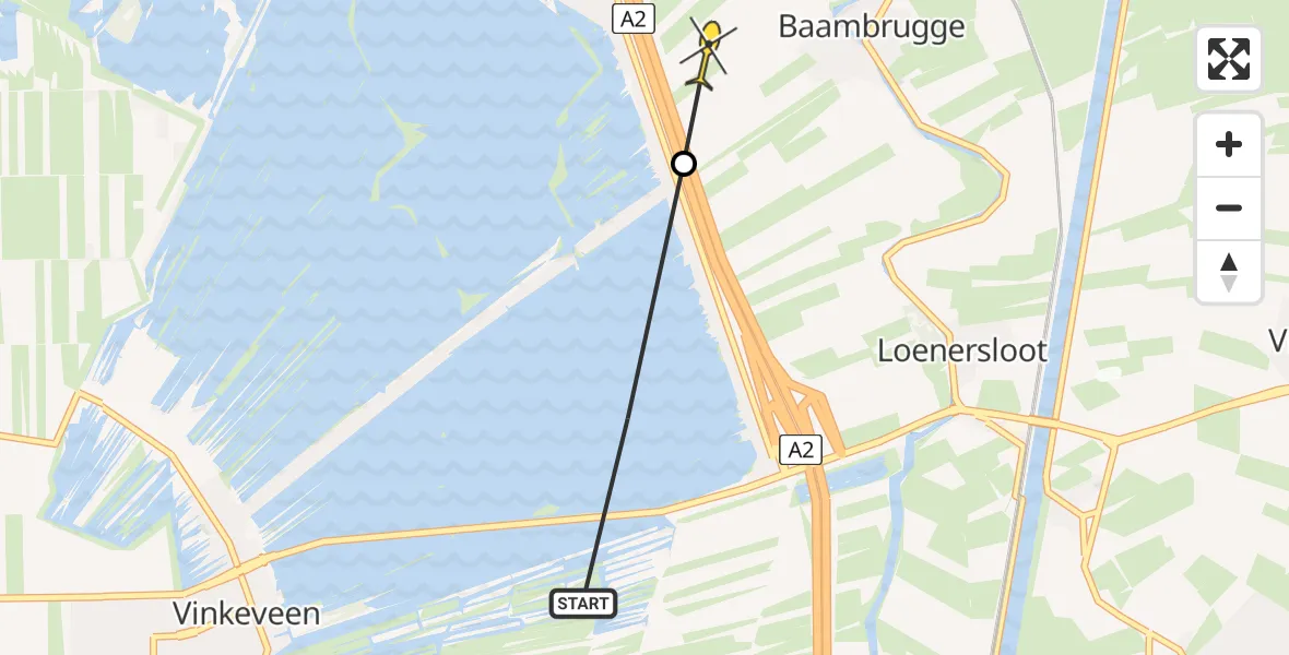 Routekaart van de vlucht: Politieheli naar Baambrugge