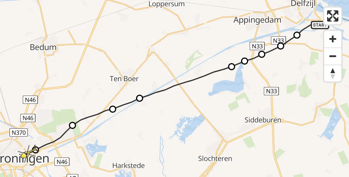 Routekaart van de vlucht: Lifeliner 4 naar Universitair Medisch Centrum Groningen