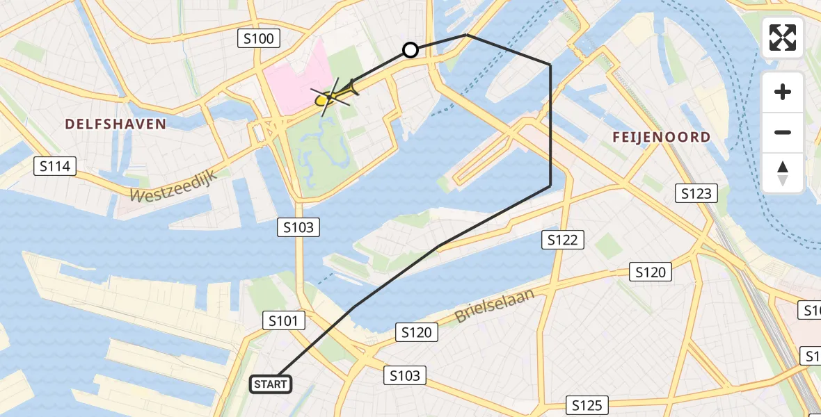 Routekaart van de vlucht: Lifeliner 2 naar Erasmus MC