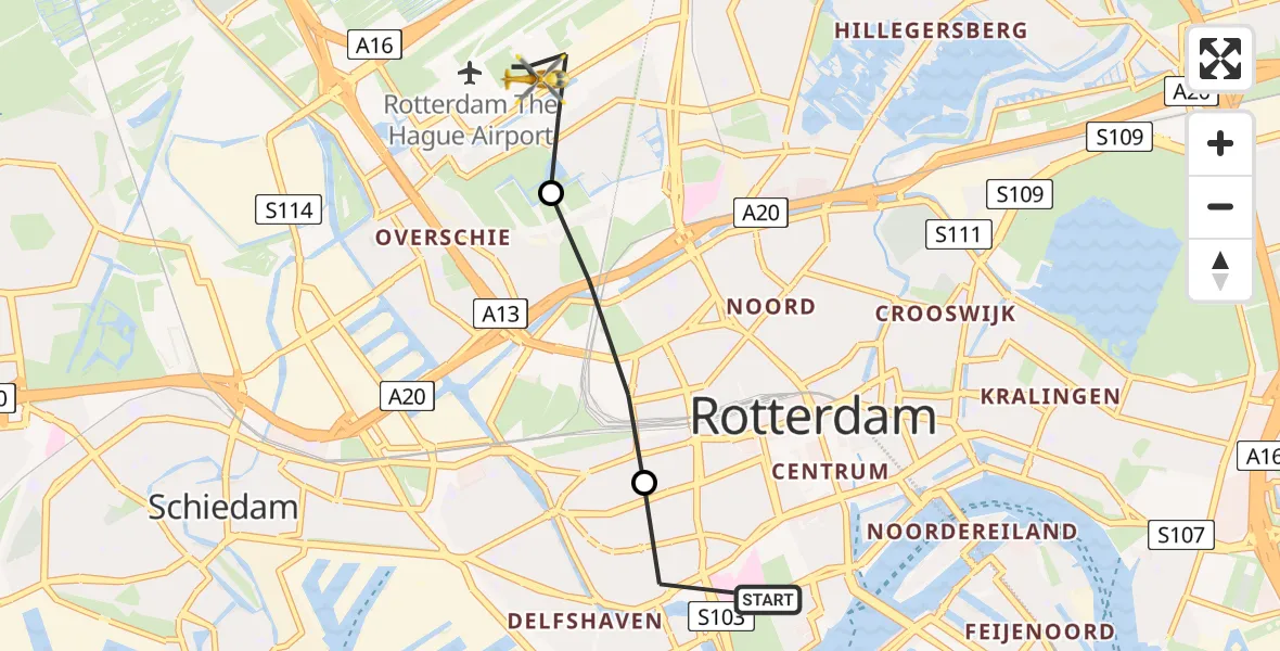 Vluchtroute Traumahelikopter Erasmus MC - Rotterdam The Hague Airport, 11 november 2022, 11:29
