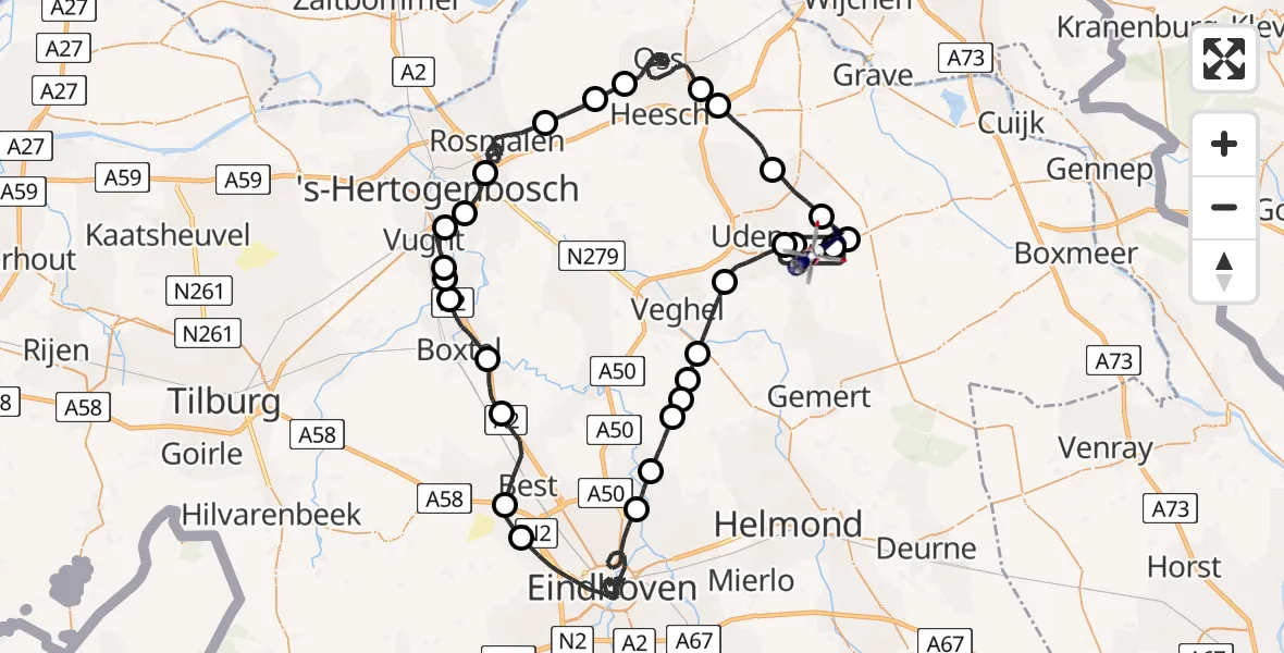 Vluchtroute Politiehelikopter Vliegbasis Volkel - Vliegbasis Volkel, 11 november 2022, 12:55