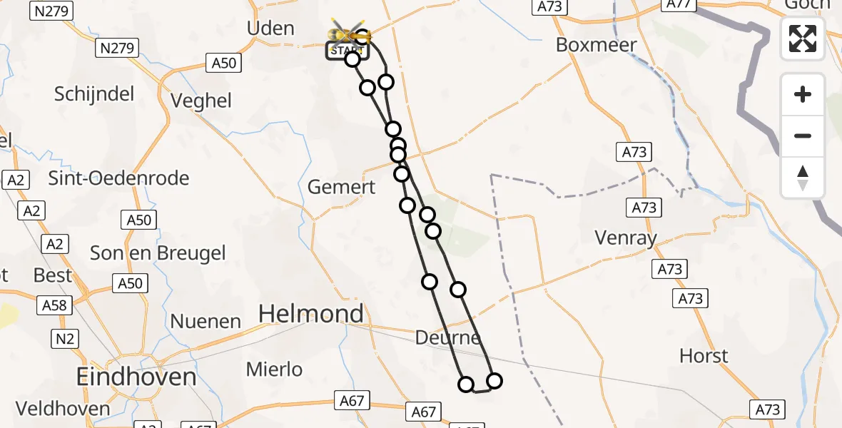 Vluchtroute Traumahelikopter Vliegbasis Volkel - Vliegbasis Volkel, 11 november 2022, 13:07