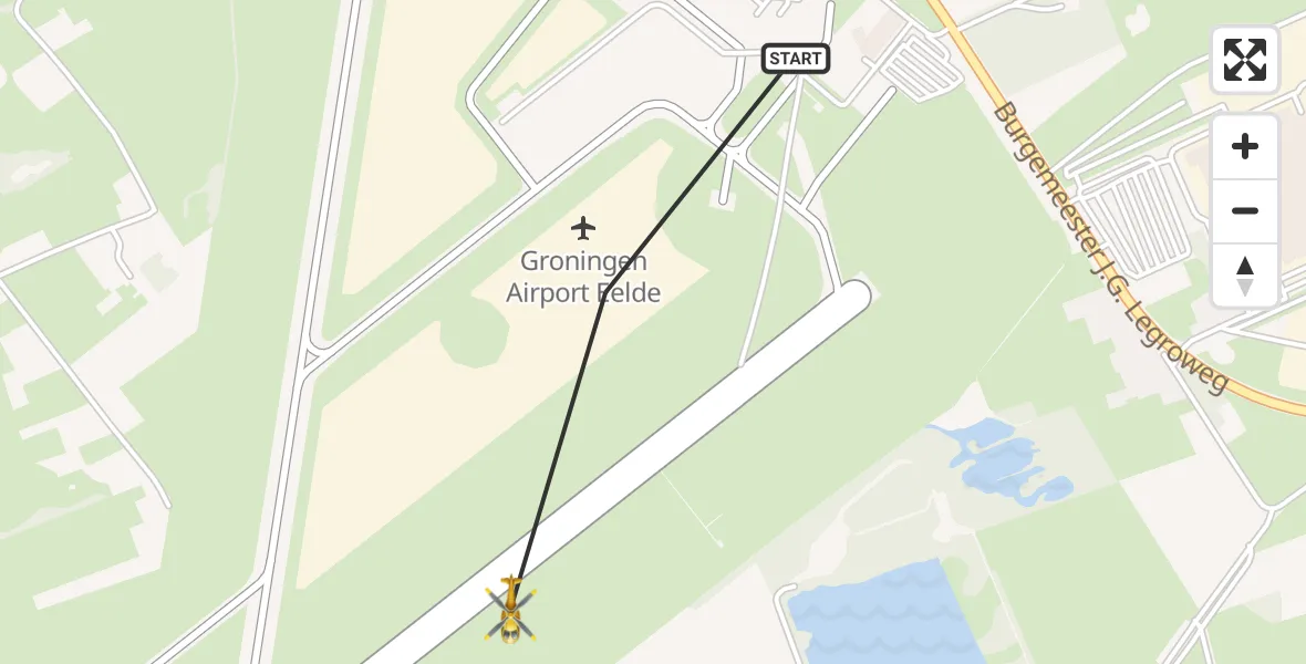 Vluchtroute Traumahelikopter van Groningen Airport Eelde naar Groningen Airport Eelde
