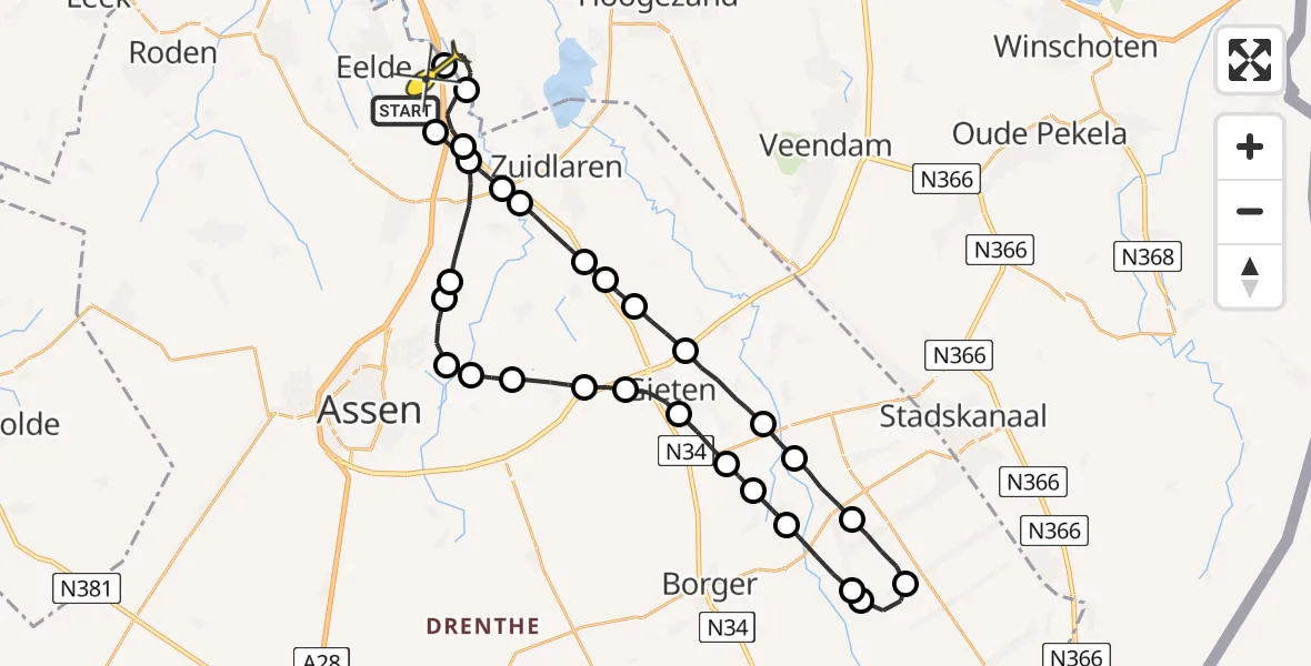 Routekaart van de vlucht: Lifeliner 4 naar Eelde