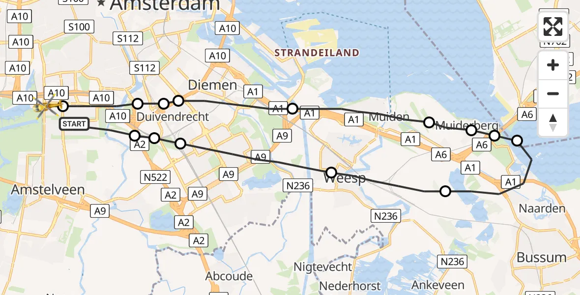Vluchtroute Traumahelikopter Amsterdam - VU Medisch Centrum Amsterdam, 11 november 2022, 14:04