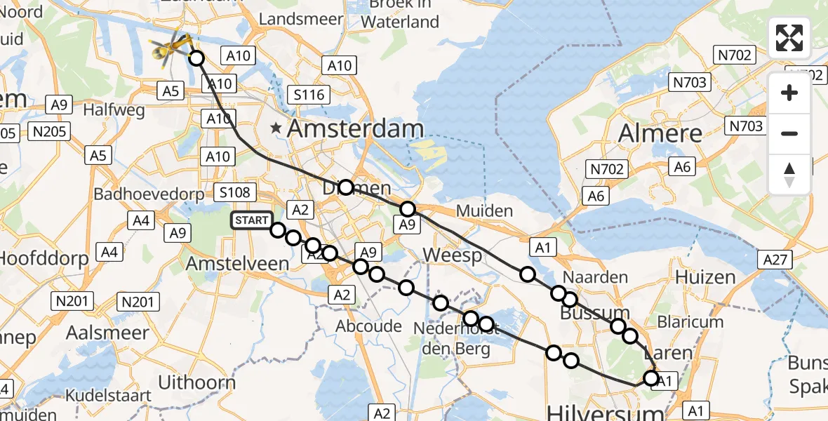 Vluchtroute Traumahelikopter Amsterdam - Amsterdam Heliport, 11 november 2022, 14:29