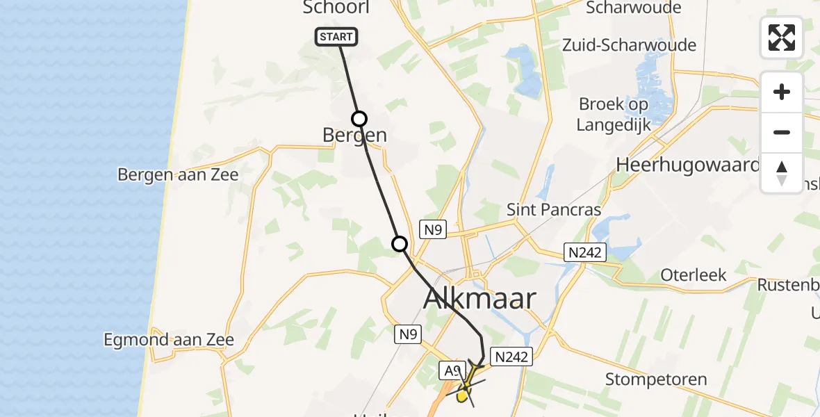 Routekaart van de vlucht: Lifeliner 1 naar Alkmaar
