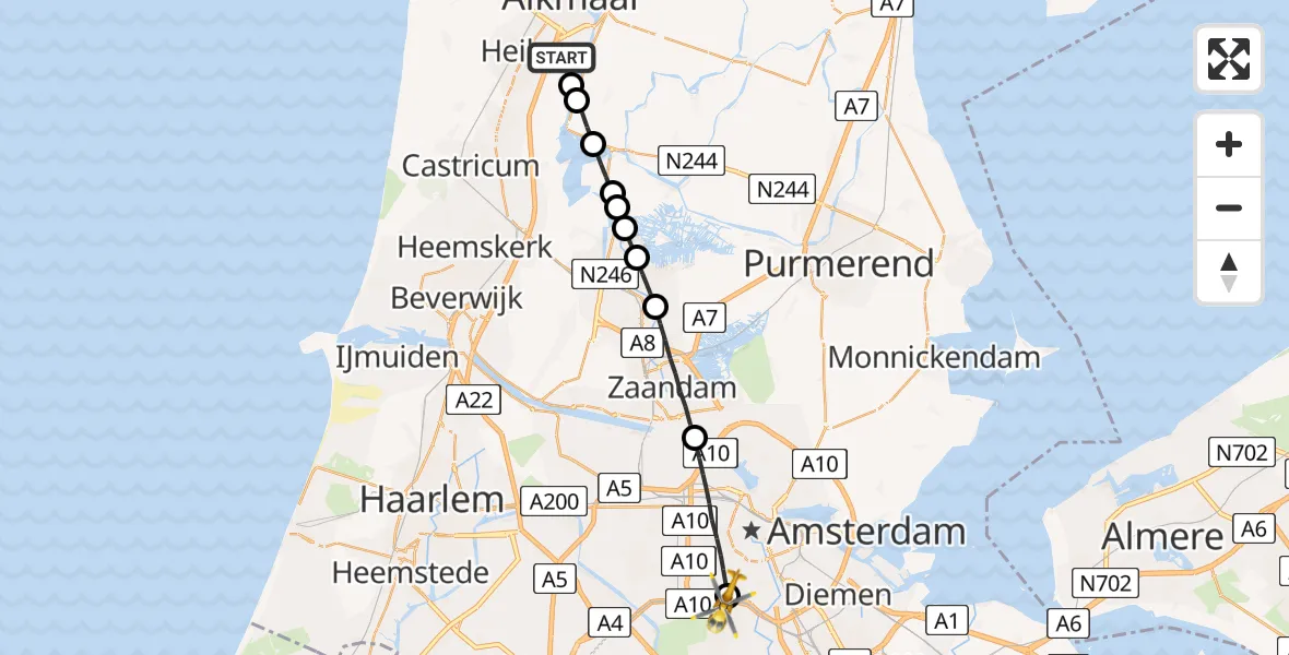 Vluchtroute Traumahelikopter Alkmaar - VU Medisch Centrum Amsterdam, 11 november 2022, 17:02