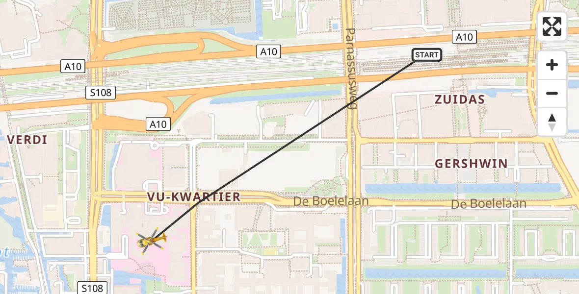 Vluchtroute Traumahelikopter VU Medisch Centrum Amsterdam - VU Medisch Centrum Amsterdam, 11 november 2022, 17:11