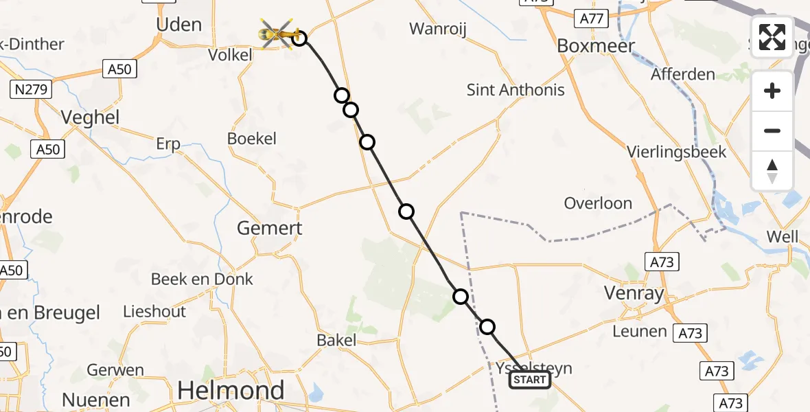 Vluchtroute Traumahelikopter Ysselsteyn - Vliegbasis Volkel, 11 november 2022, 17:49