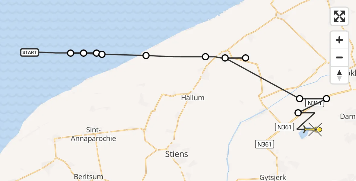 Routekaart van de vlucht: Ambulanceheli naar Rinsumageast
