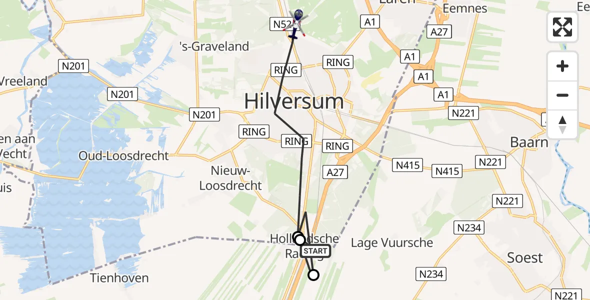 Vluchtroute Politiehelikopter Hollandsche Rading - Hilversum, 11 november 2022, 20:05