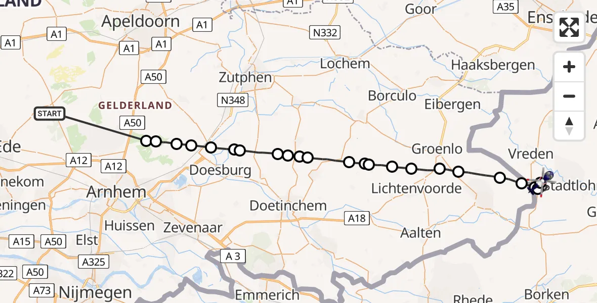 Vluchtroute Politiehelikopter Otterlo - , 11 november 2022, 20:22