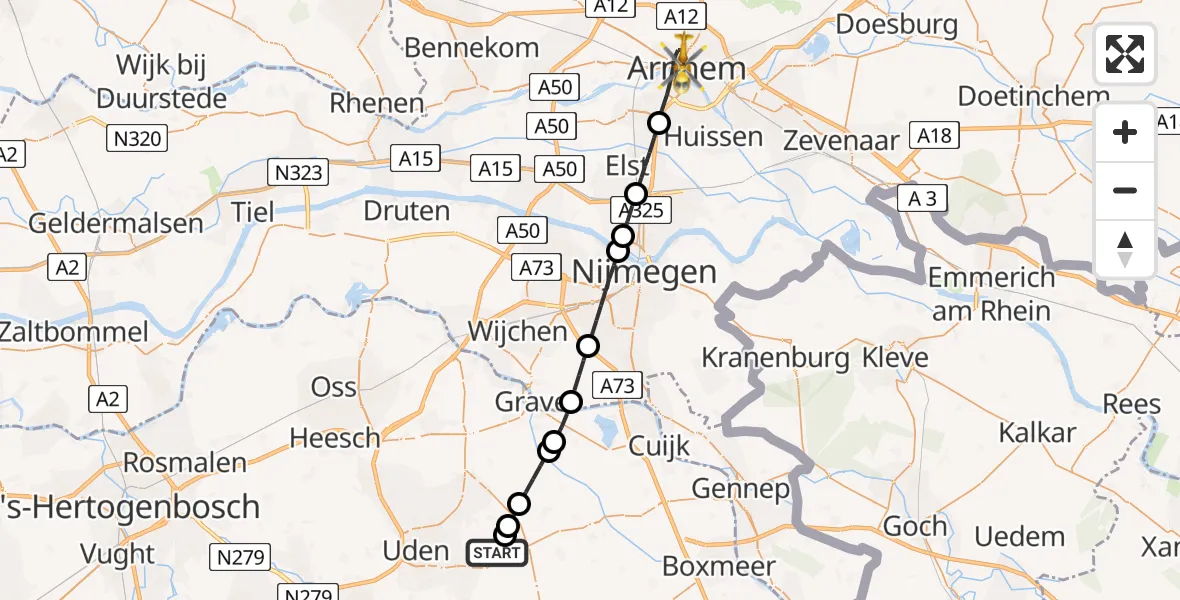 Vluchtroute Traumahelikopter Vliegbasis Volkel - Arnhem, 11 november 2022, 20:43