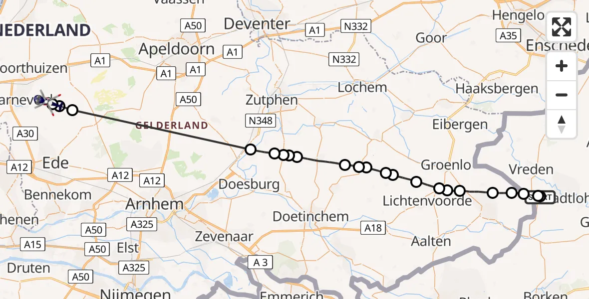 Vluchtroute Politiehelikopter  - Barneveld, 11 november 2022, 21:05