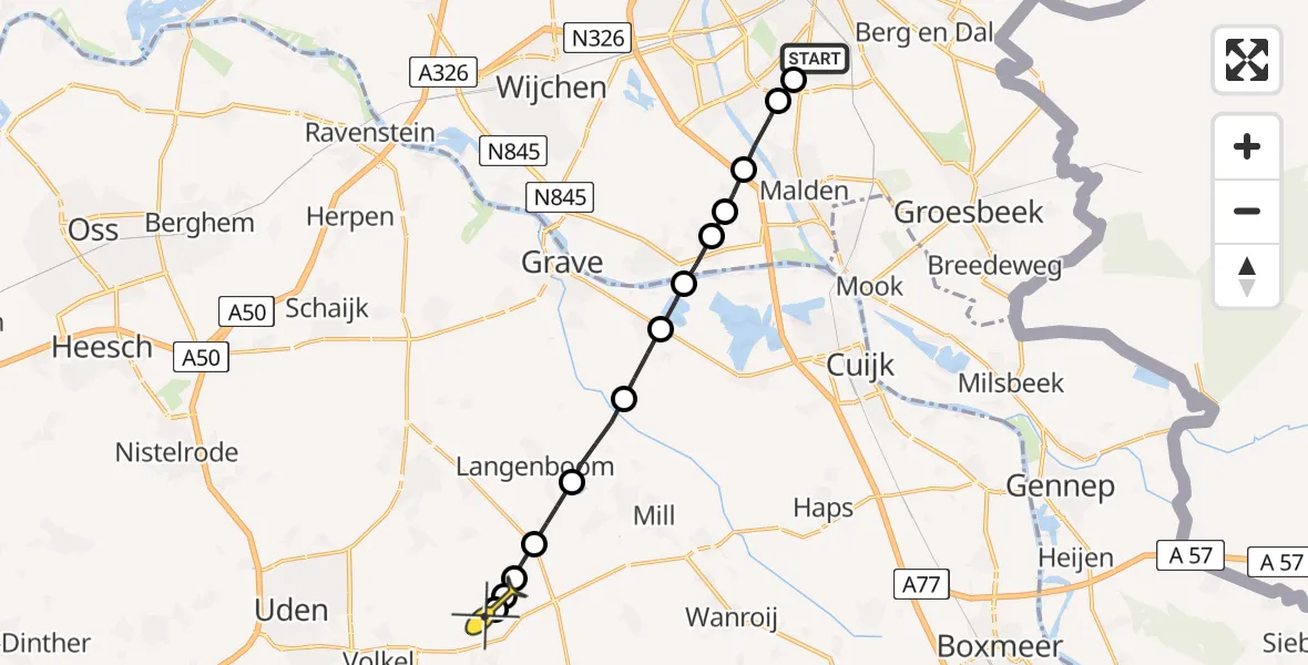 Routekaart van de vlucht: Lifeliner 3 naar Vliegbasis Volkel