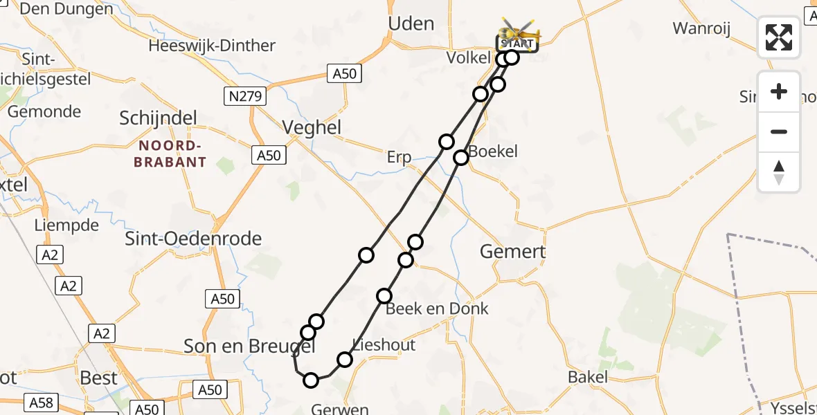 Vluchtroute Traumahelikopter Vliegbasis Volkel - Vliegbasis Volkel, 12 november 2022, 05:07