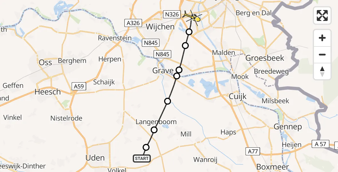 Routekaart van de vlucht: Lifeliner 3 naar Nijmegen