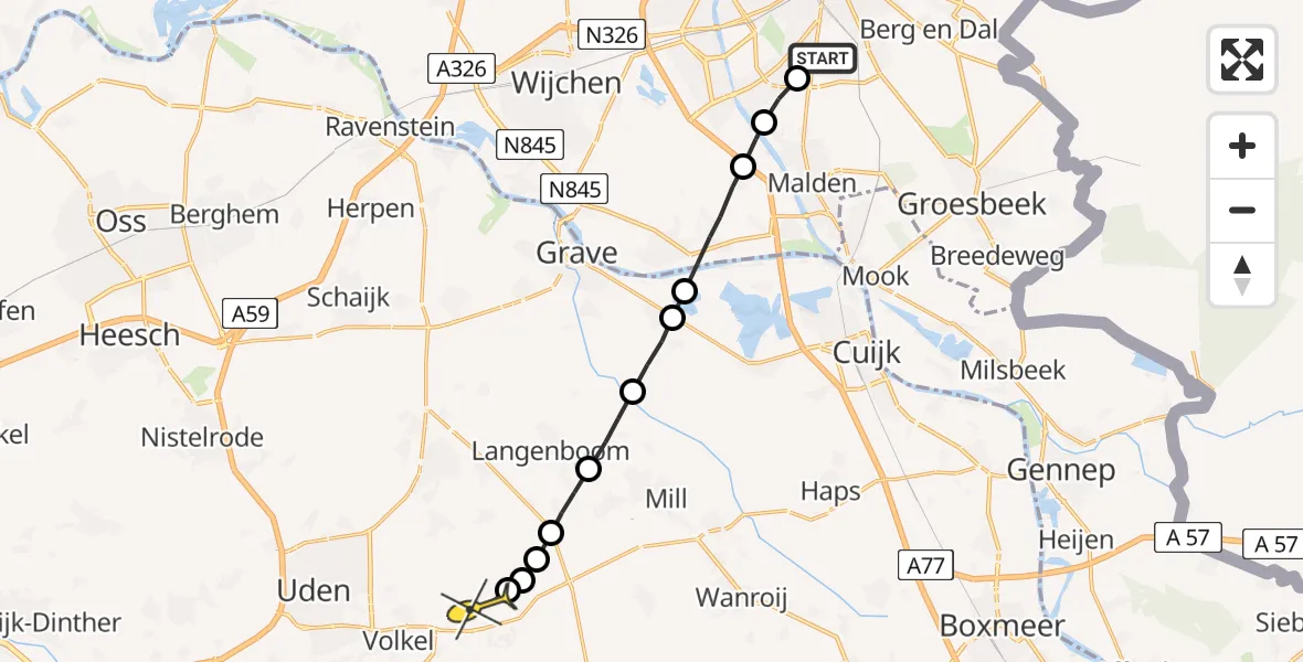 Routekaart van de vlucht: Lifeliner 3 naar Vliegbasis Volkel