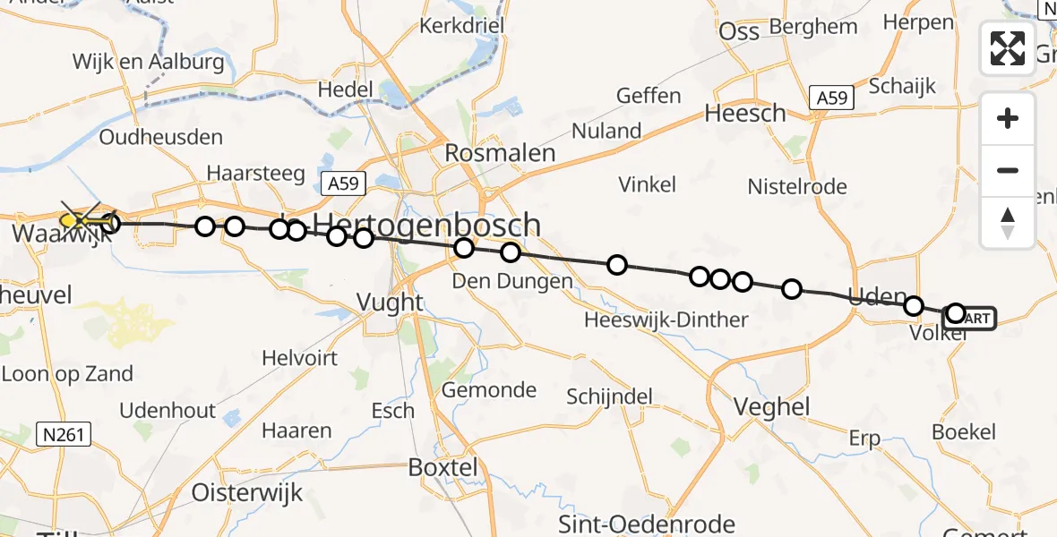 Routekaart van de vlucht: Lifeliner 3 naar Waalwijk