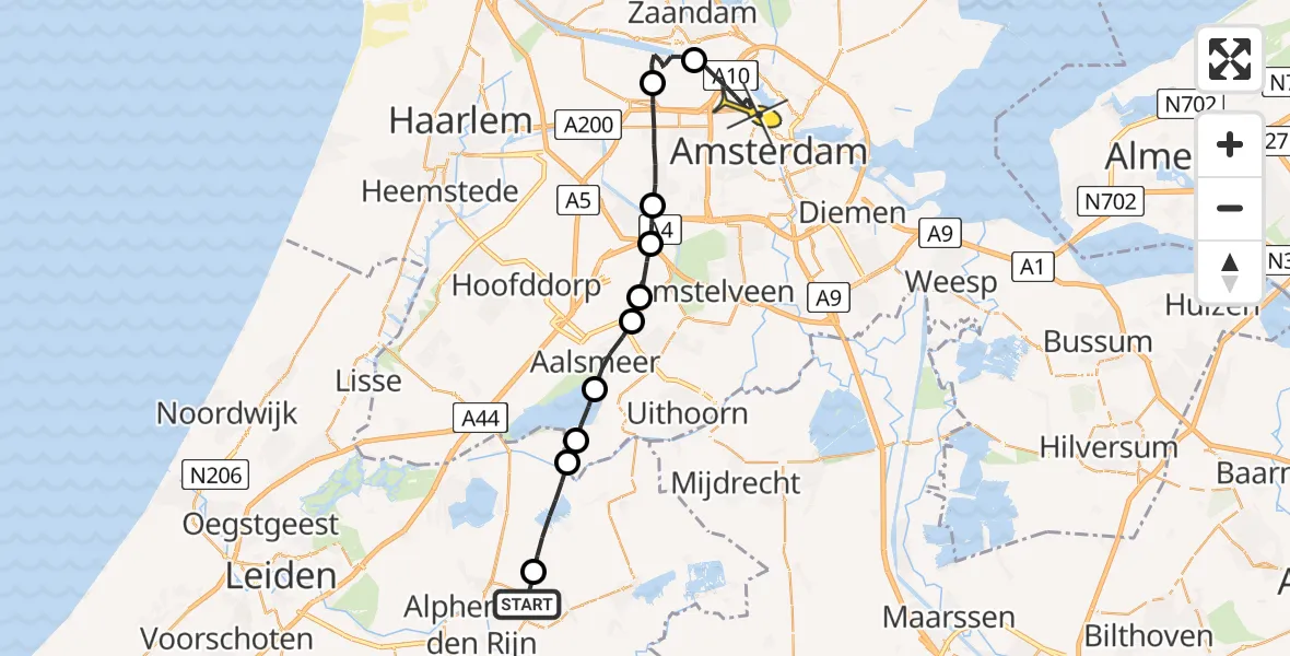 Routekaart van de vlucht: Lifeliner 1 naar Amsterdam