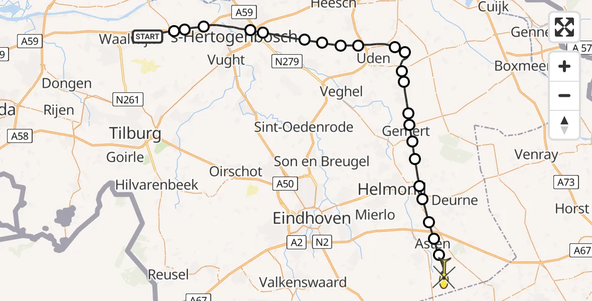 Routekaart van de vlucht: Lifeliner 3 naar Heusden