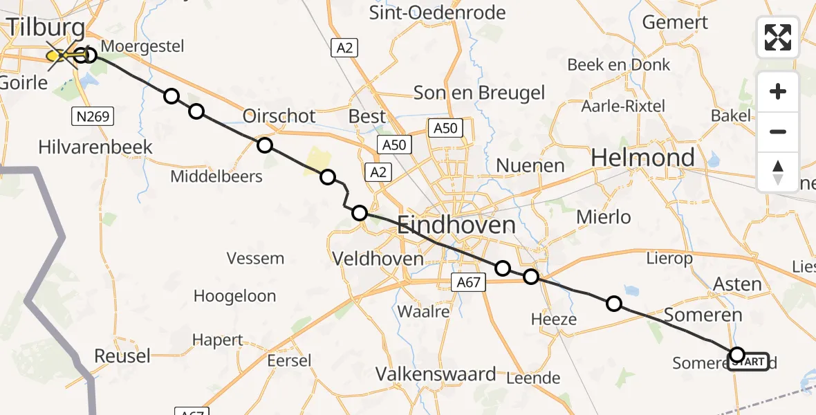 Routekaart van de vlucht: Lifeliner 3 naar Hilvarenbeek