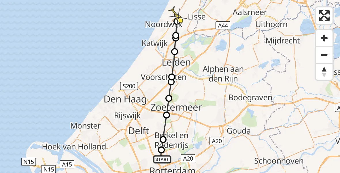 Routekaart van de vlucht: Lifeliner 2 naar Noordwijkerhout