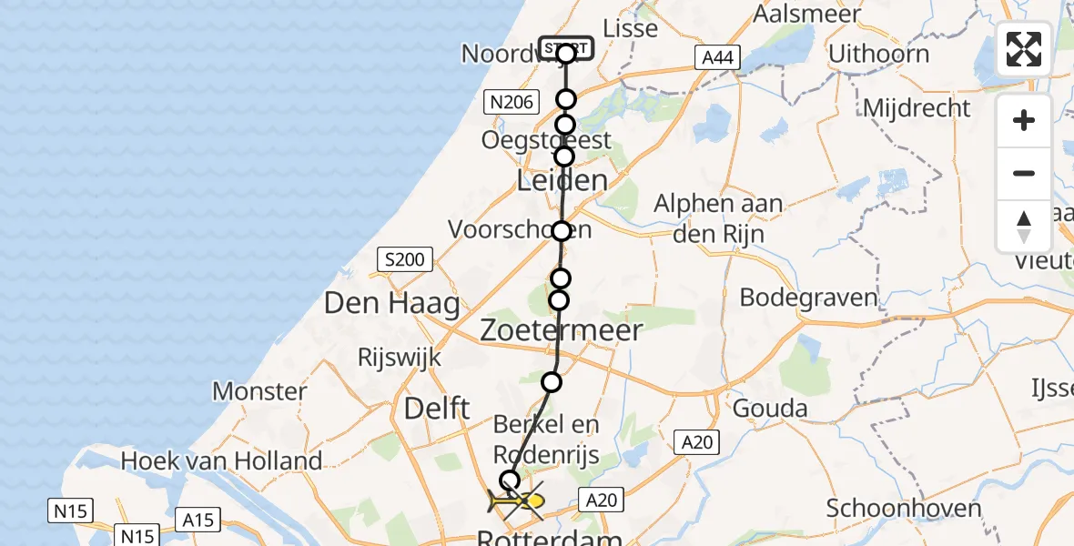 Routekaart van de vlucht: Lifeliner 2 naar Rotterdam The Hague Airport