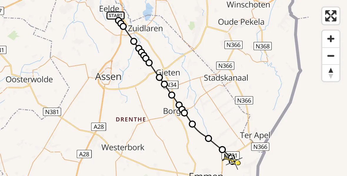 Routekaart van de vlucht: Lifeliner 4 naar Nieuw-Weerdinge