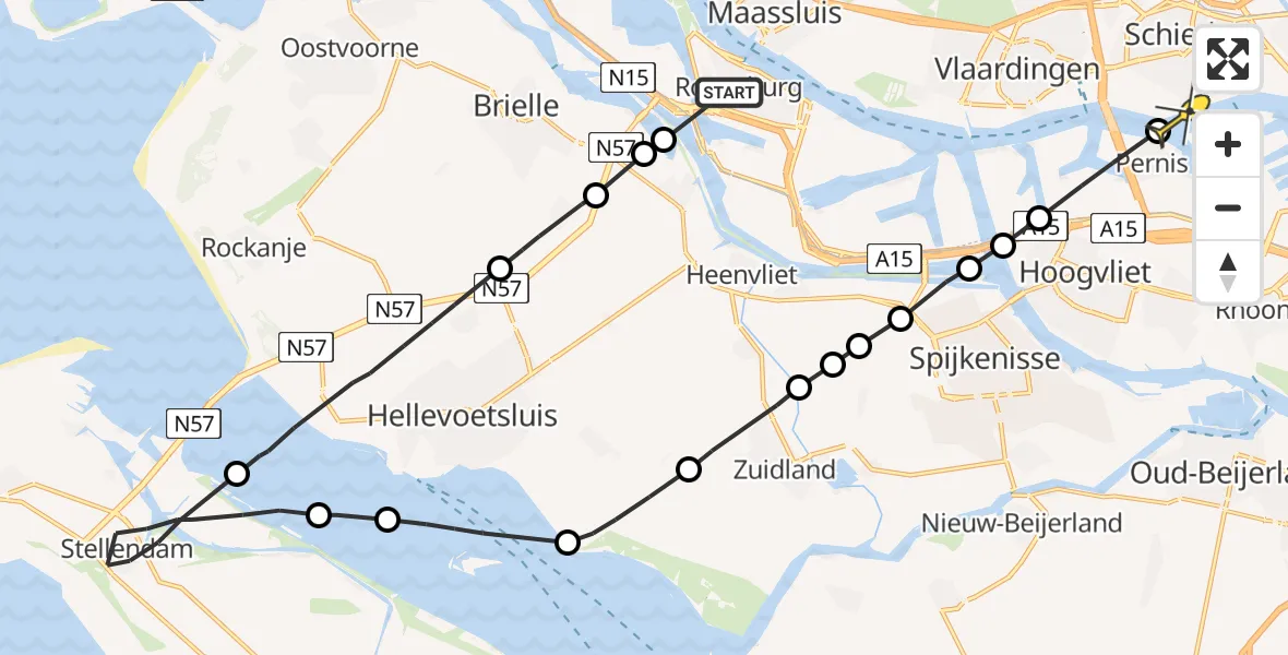 Routekaart van de vlucht: Politieheli naar Schiedam