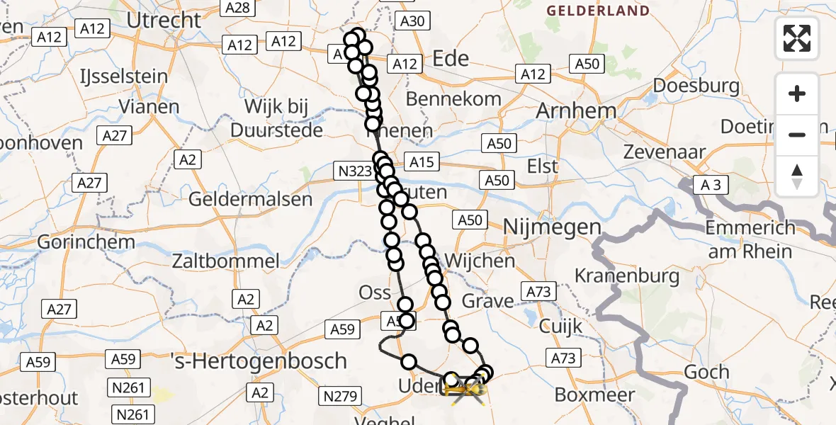 Vluchtroute Traumahelikopter Vliegbasis Volkel - Vliegbasis Volkel, 12 november 2022, 14:31