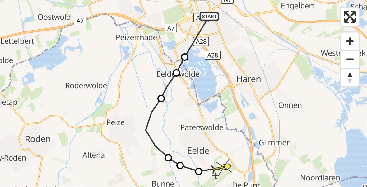 Routekaart van de vlucht: Lifeliner 4 naar Groningen Airport Eelde