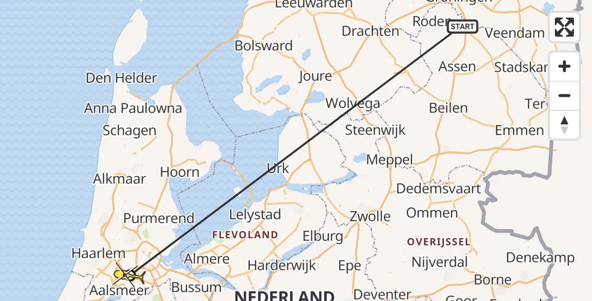 Routekaart van de vlucht: Traumaheli naar Schiphol