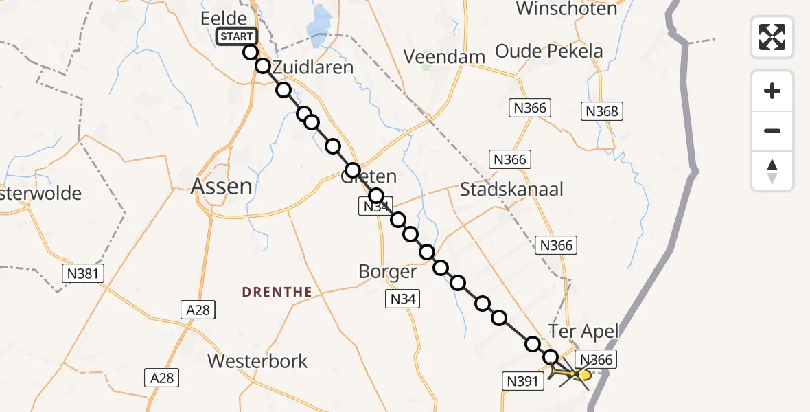 Routekaart van de vlucht: Lifeliner 4 naar Roswinkel