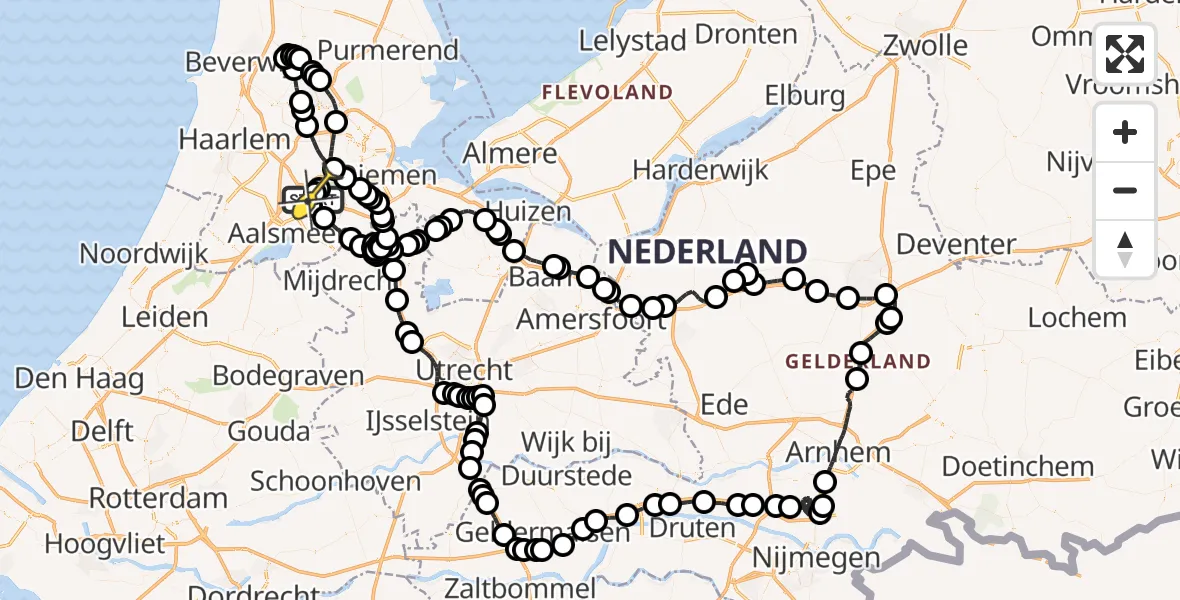 Routekaart van de vlucht: Politieheli naar Schiphol