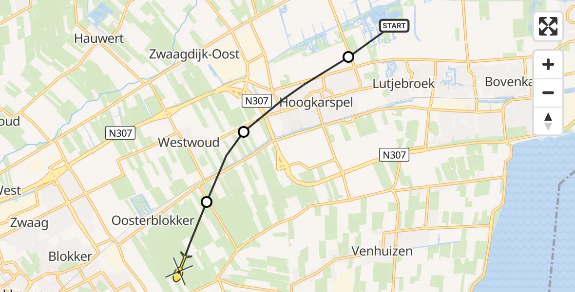 Routekaart van de vlucht: Politiehelikopter naar Oosterblokker