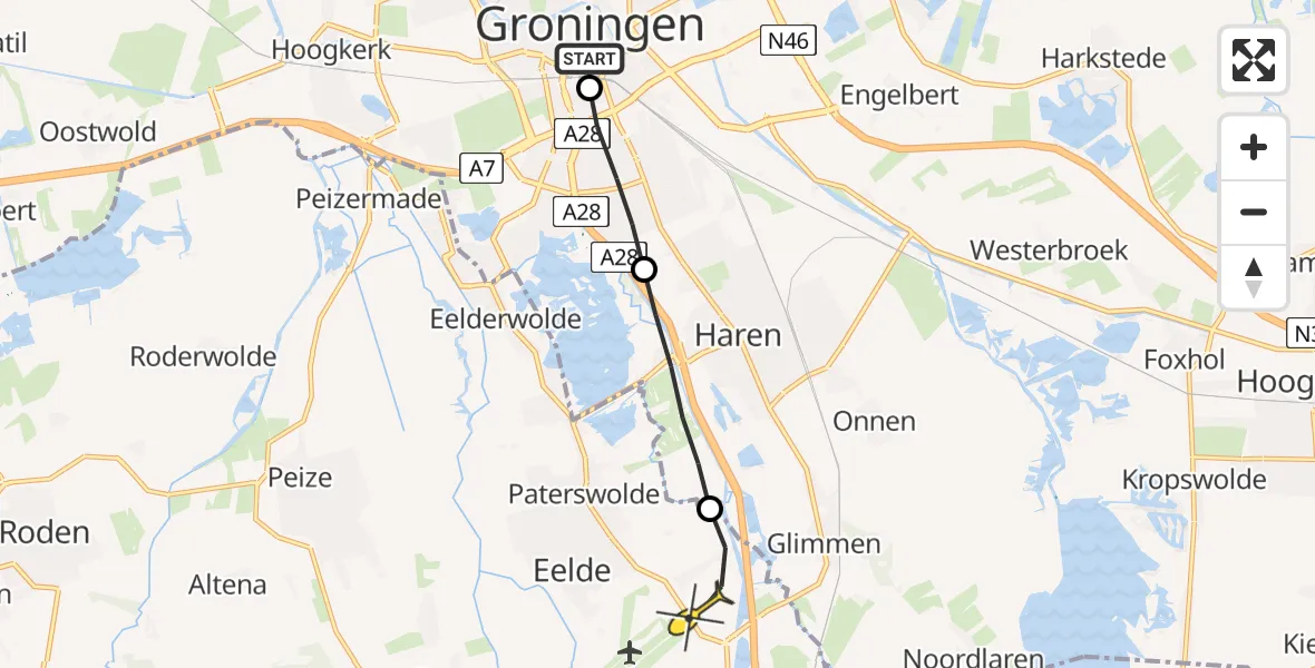 Routekaart van de vlucht: Lifeliner 4 naar Groningen Airport Eelde