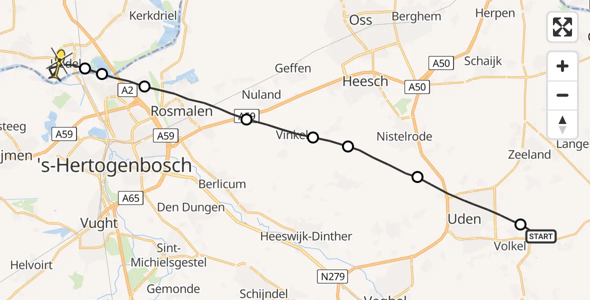 Routekaart van de vlucht: Lifeliner 3 naar Hedel