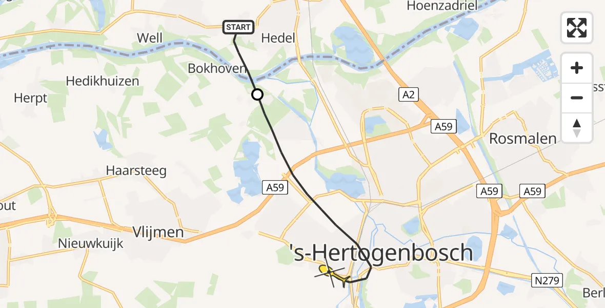 Routekaart van de vlucht: Lifeliner 3 naar 's-Hertogenbosch