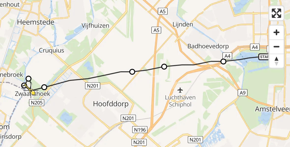 Routekaart van de vlucht: Lifeliner 1 naar Zwaanshoek