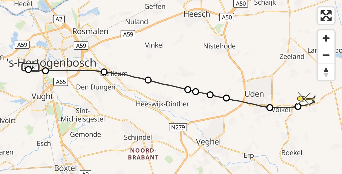 Routekaart van de vlucht: Lifeliner 3 naar Vliegbasis Volkel