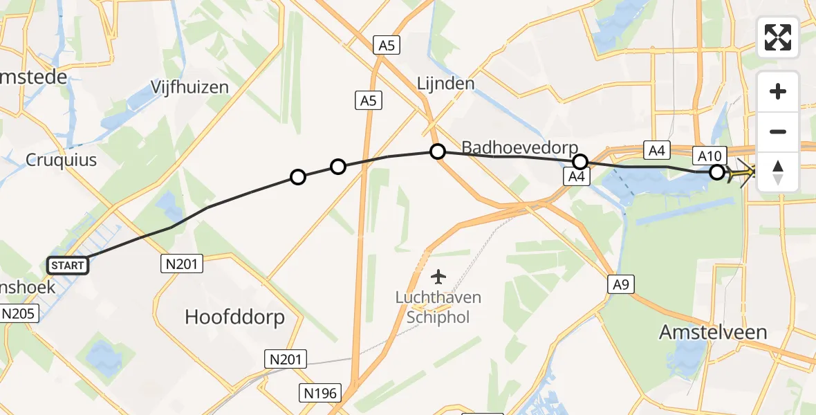 Routekaart van de vlucht: Lifeliner 1 naar VU Medisch Centrum Amsterdam