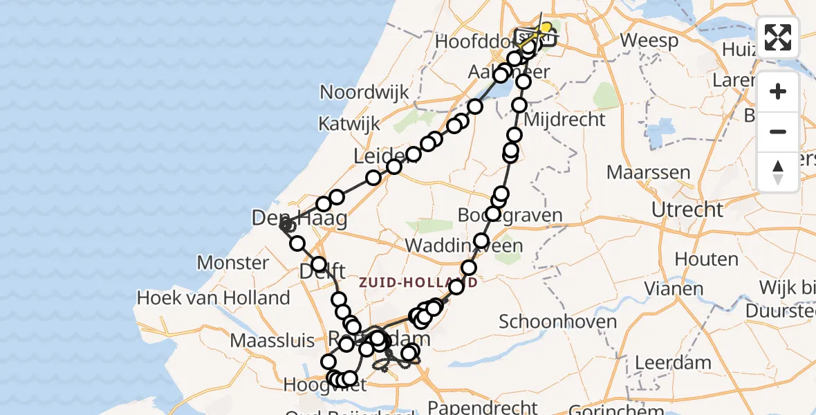 Routekaart van de vlucht: Politieheli naar Schiphol