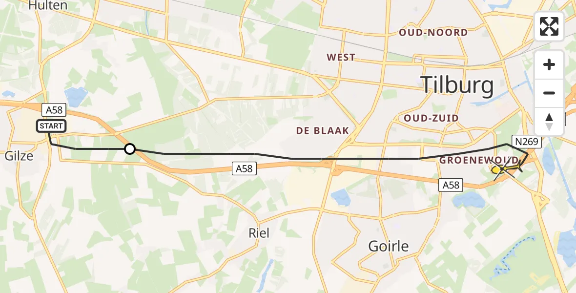 Routekaart van de vlucht: Lifeliner 3 naar Tilburg